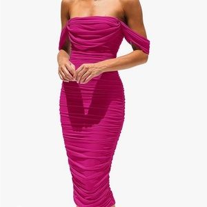 Brand new pink body con dress with drop shoulders.